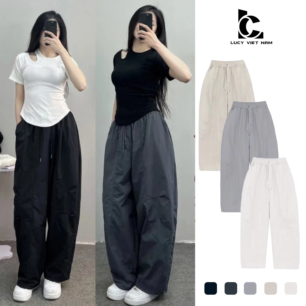 Quần Parachute Harem Dáng Thụng Ống Rộng AVOCADO Vintage Chất Vải Gió Nhăn Cao Cấp Dễ Phối Đồ