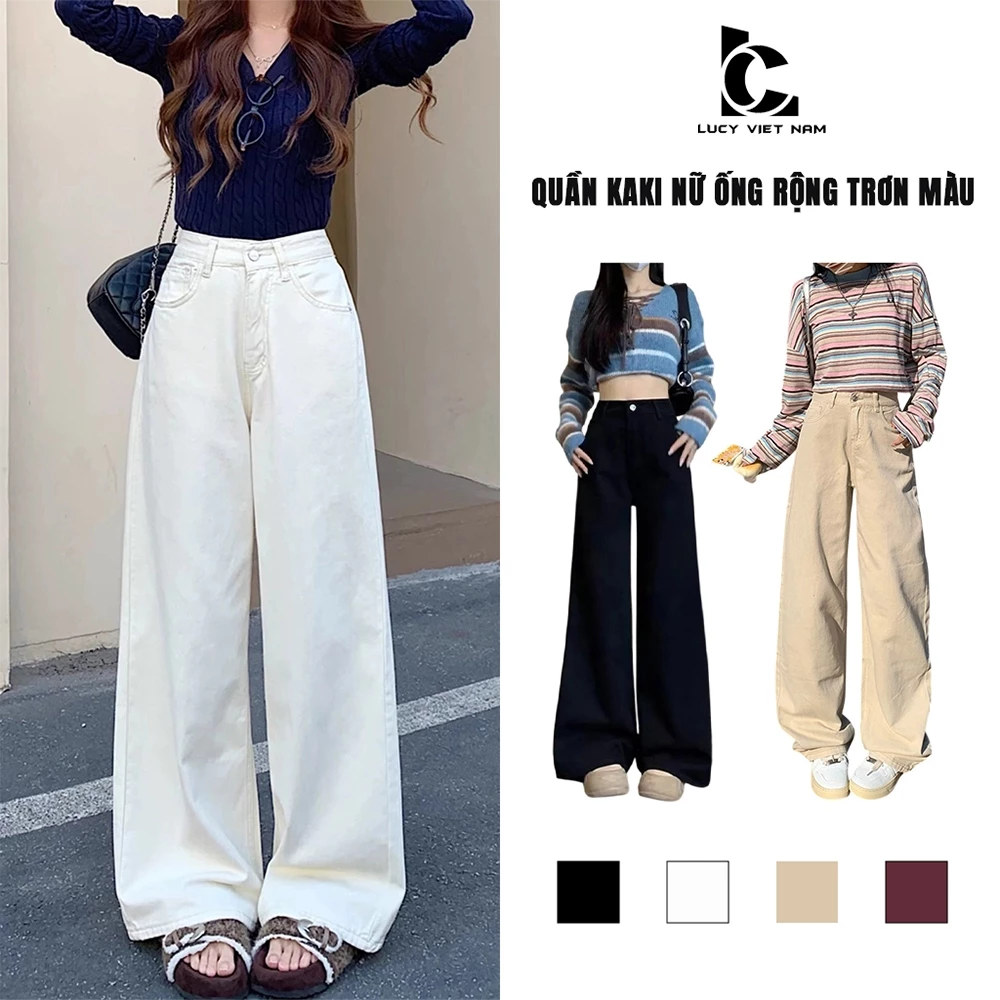 Quần Kaki Nữ Ống Rộng Form Suông Cạp Cao AVO AVOCADO Trơn Màu Basic Chất Vải Dày Dặn Đầy Đủ 6 màu