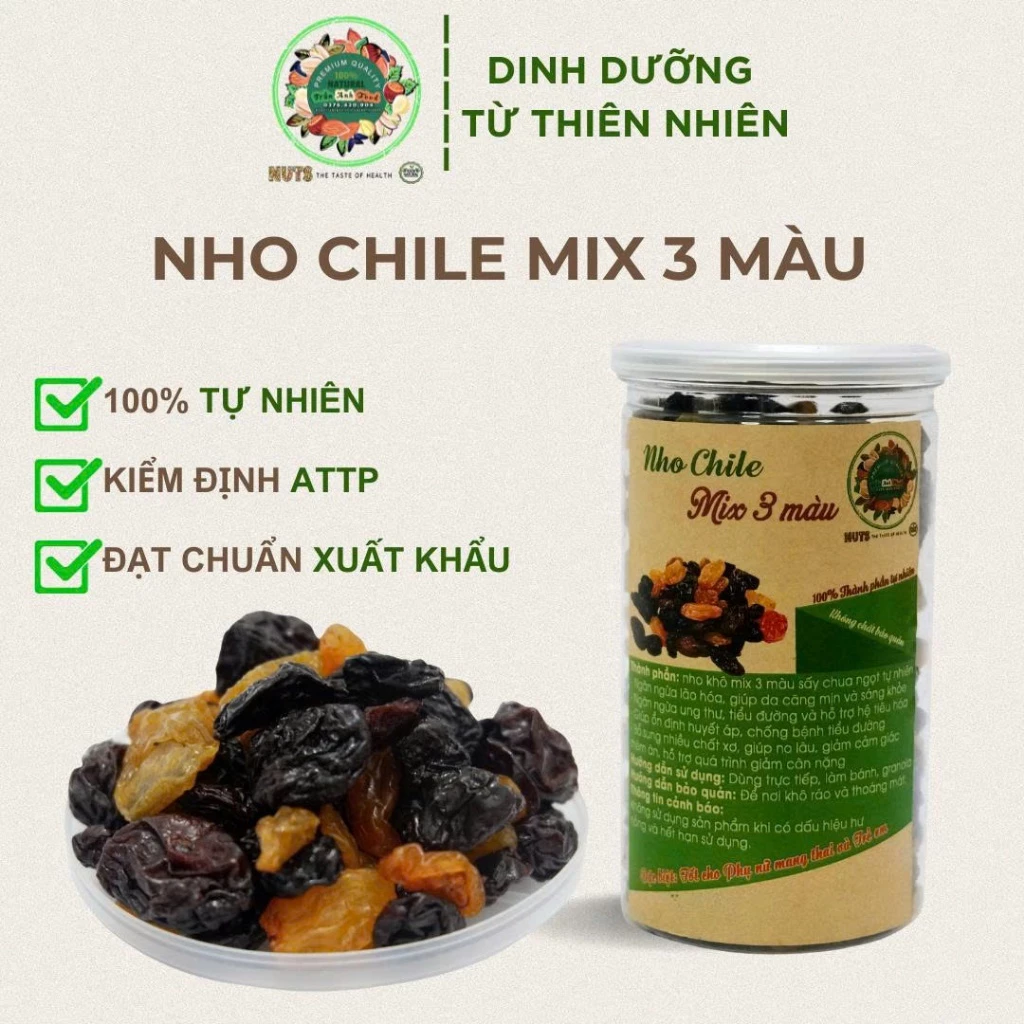 Nho khô Trần Anh Food - Nho chile mix 3 vị 500g vàng xanh đen sấy chua ngọt tự nhiên