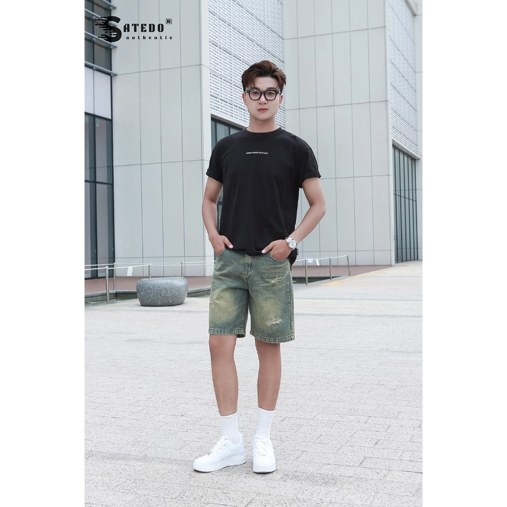 Quần short jeans nam SATEDO cạp khuy cài, chất liệu jeans cao cấp, mềm co dãn nhẹ Menswear mã SP: QJ050