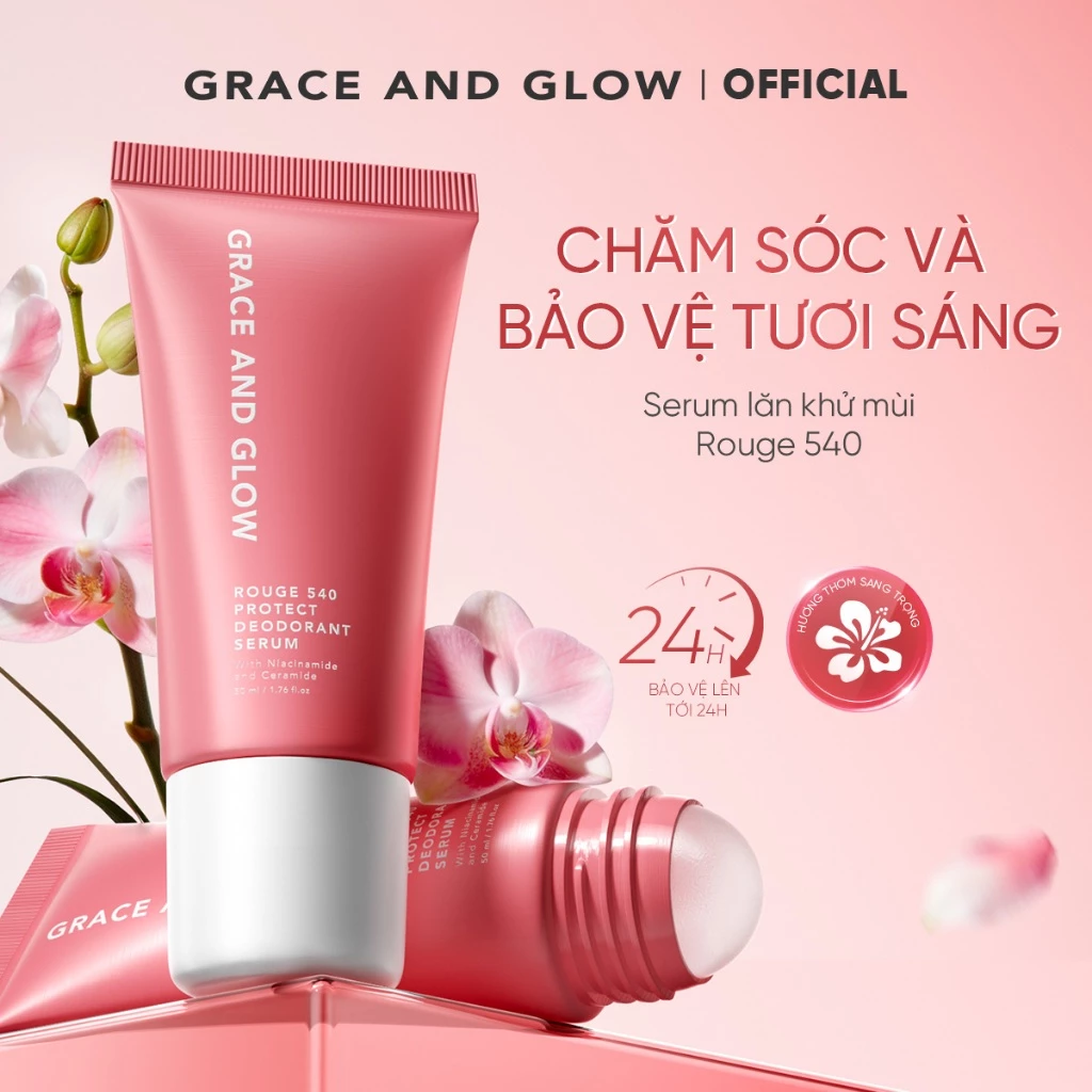 Lăn khử mùi Grace and Glow Rouge 540 Protect Deodorant Serum sáng da dịu da với Niacinamide và Ceramide 50ml