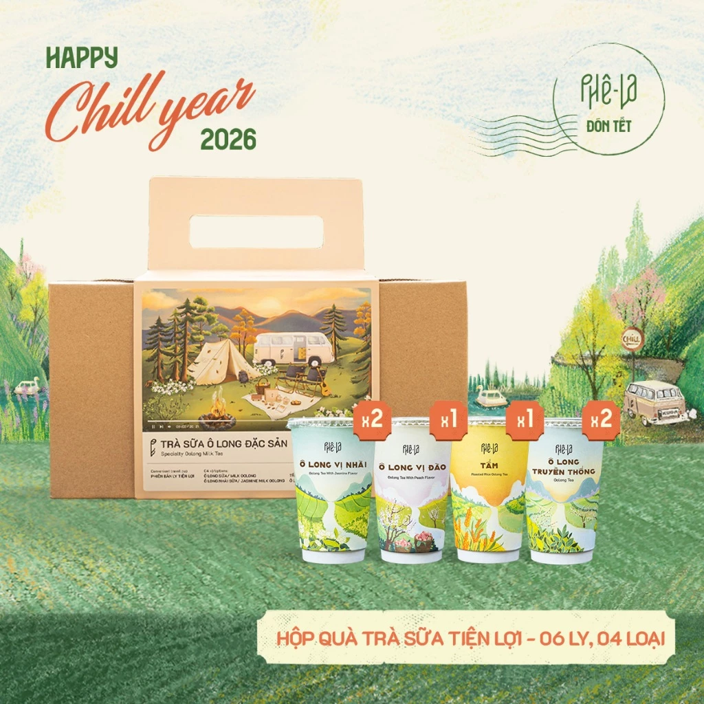 [Phiên bản thường] Hộp Quà Trà Sữa Tiện Lợi Phê La, Hộp 06 ly - 04 loại