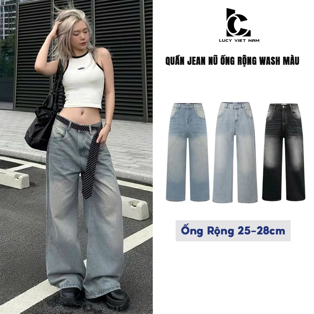 Quần Jean Nữ Ống Rộng Wash Màu AVO AVOCADO Xanh Xám Vintage Retro Đứng Form Style Streetwear