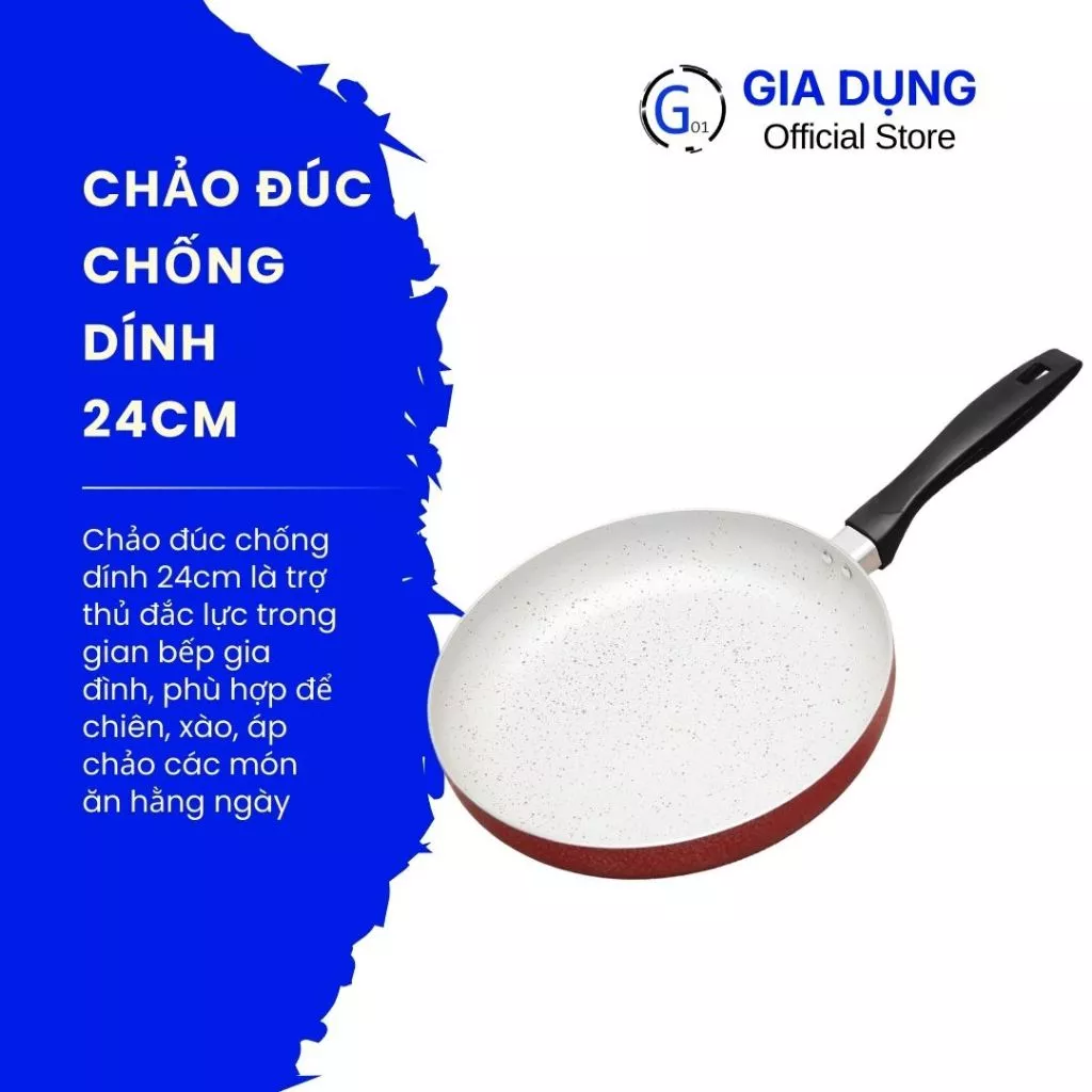 Chảo đúc chống dính 24cm là trợ thủ đắc lực trong gian bếp gia đình, phù hợp để chiên, xào, áp chảo