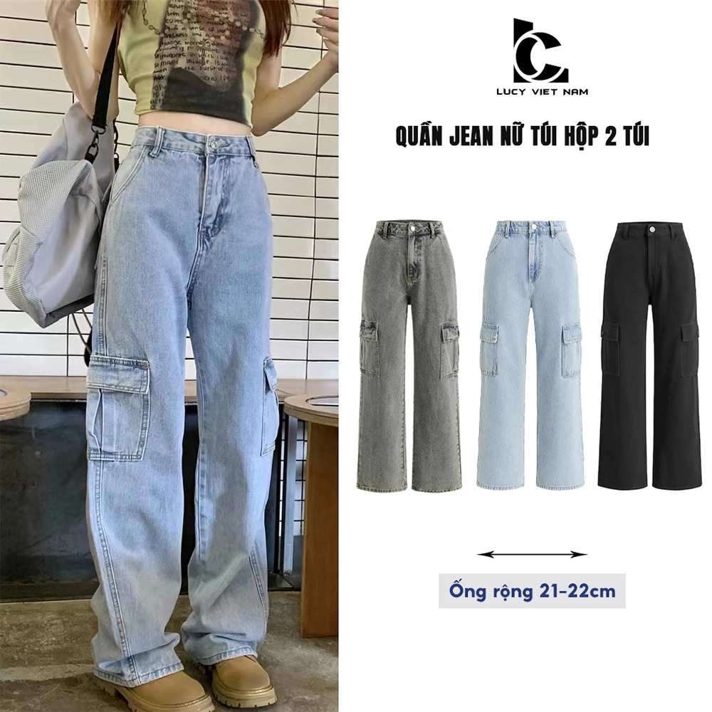 Quần Jean Nữ Túi Hộp AVO AVOCADO Cạp Cao Phối Túi 2 Bên Phong Cách Hip Hop Dáng Suông Cá Tính