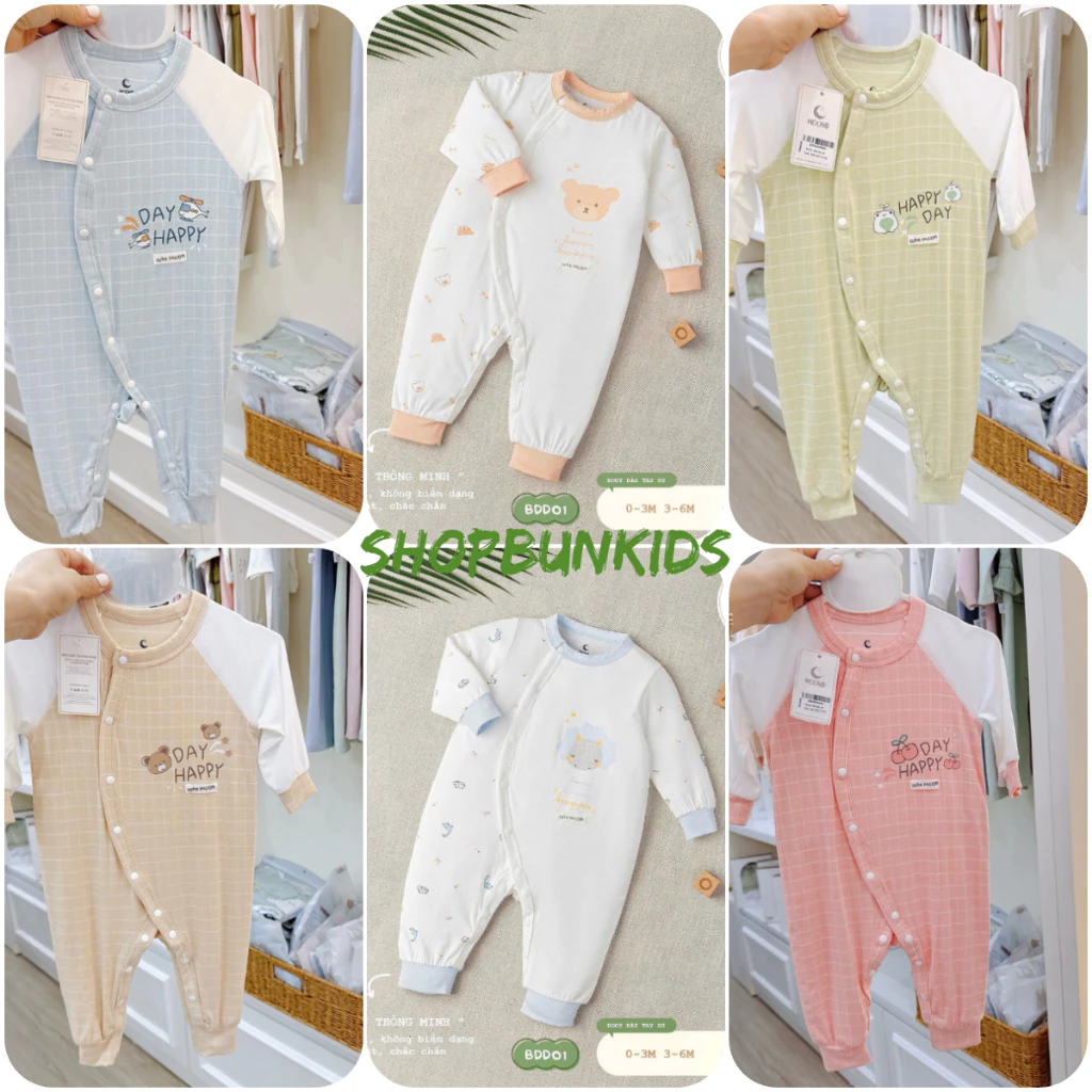 Bộ body dài mỏng moon vải petit mềm hè mát bé sơ sinh Moon@ Việt Nam Bộ liền thân em bé Bodysuit dài tay