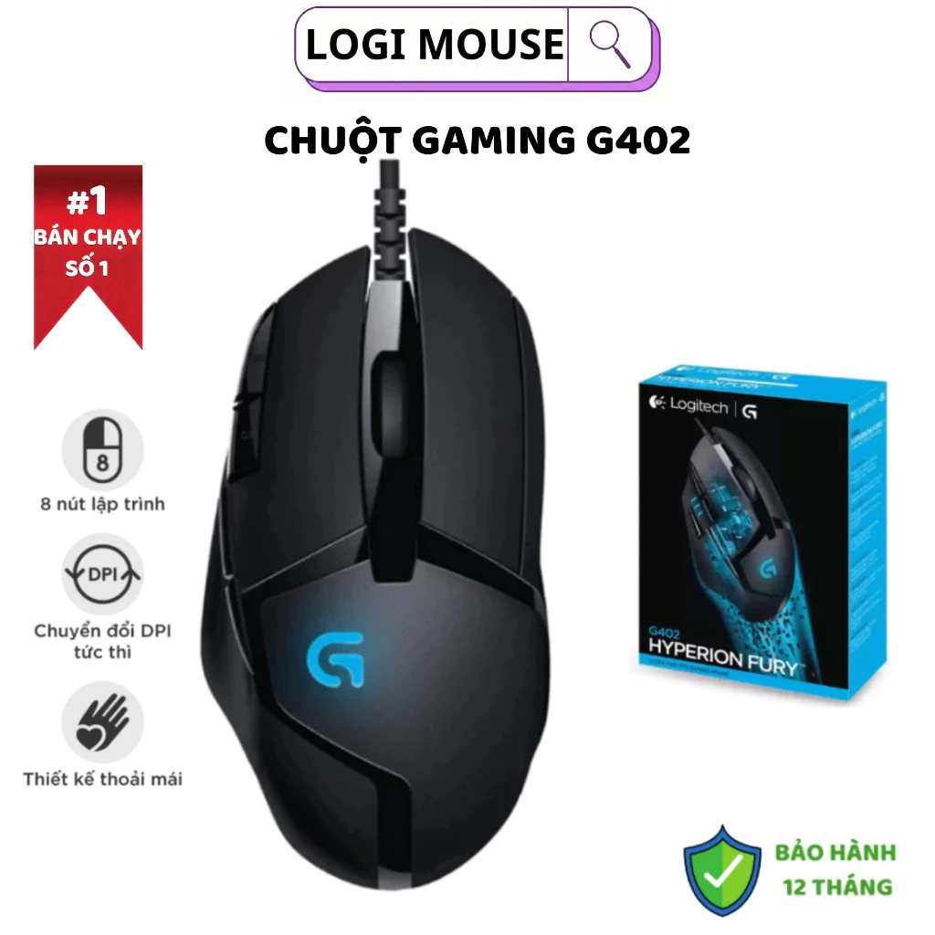 Chuột Gaming Có Dây Logitech G402 𝗛𝘆𝗽𝗲𝗿𝗶𝗼𝗻 𝗙𝘂𝗿𝘆 Liên Doanh - Led RBG 4000 DPI, Cảm Biến Siêu Nhạy, Bảo Hành 12 Tháng