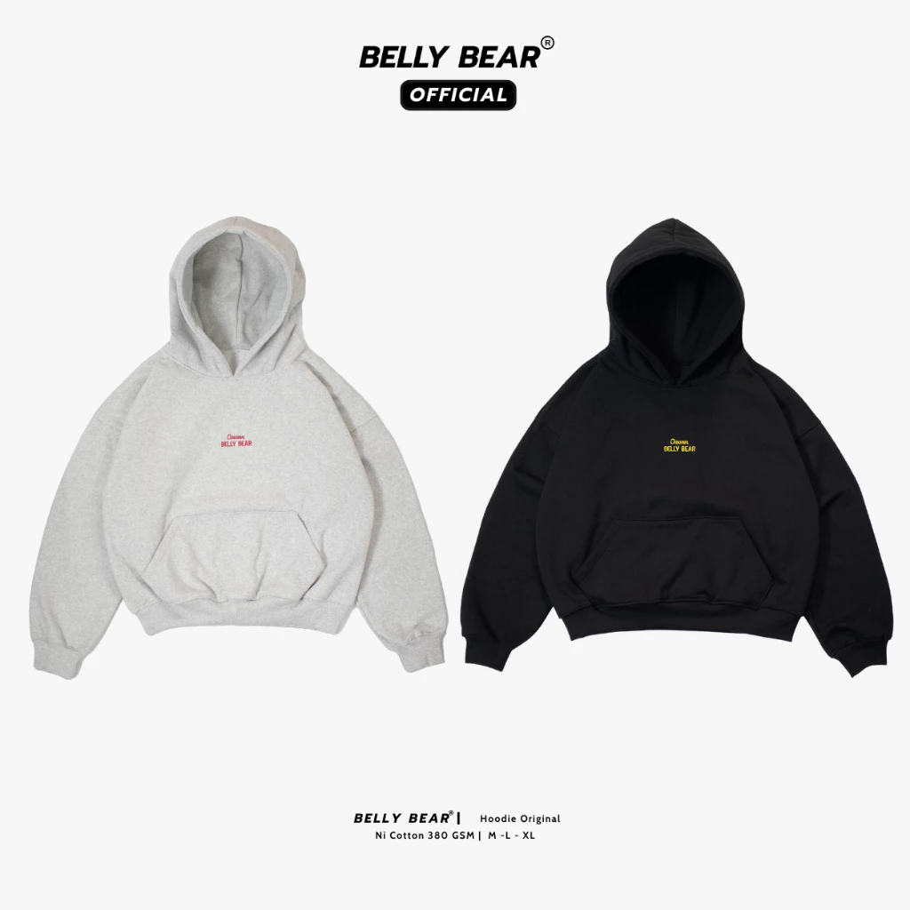 [Không Xù Lông] Áo Khoác Hoodie Trơn Original Belly Bear Form Rộng Boxy Trên Mông Chất Nỉ Cotton 420GSM