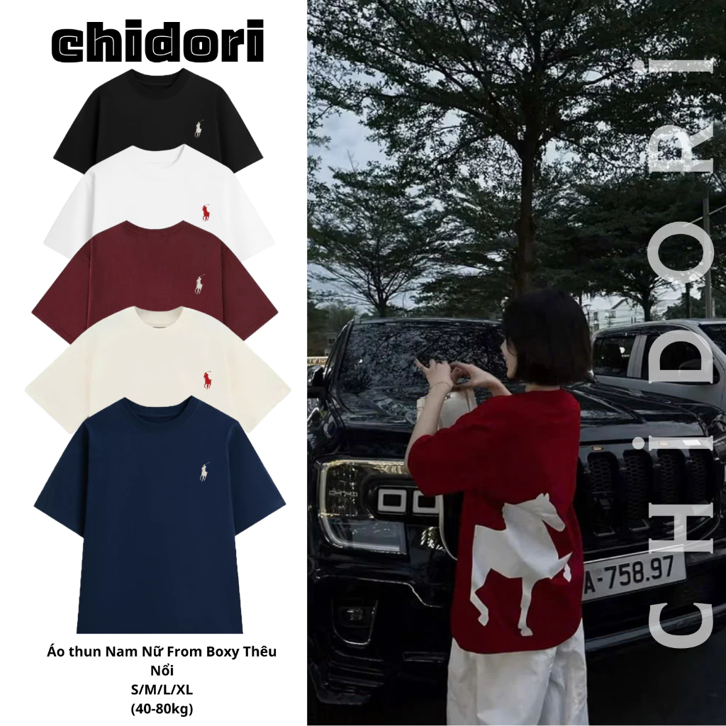 (Deal Tết 2026) Áo Thun Cổ Tròn Nam Nữ From Rộng CHIDORI Logo In Và Thêu Chất Liệu Vải Cotton 2c 250