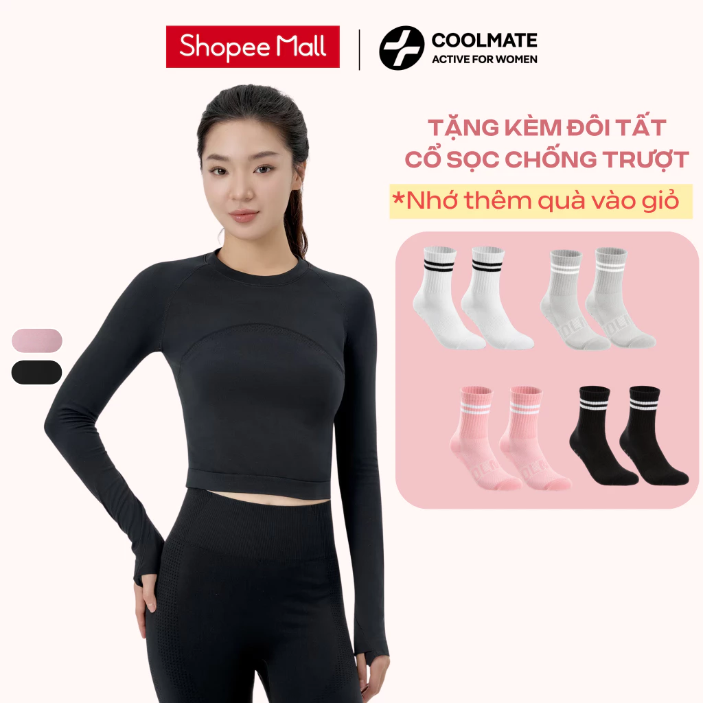 [TẶNG KÈM TẤT] Áo Croptop dài tay thể thao đi chơi Nữ Vital Seamless Không đường may hạn chế ma sát - Coolmate Women