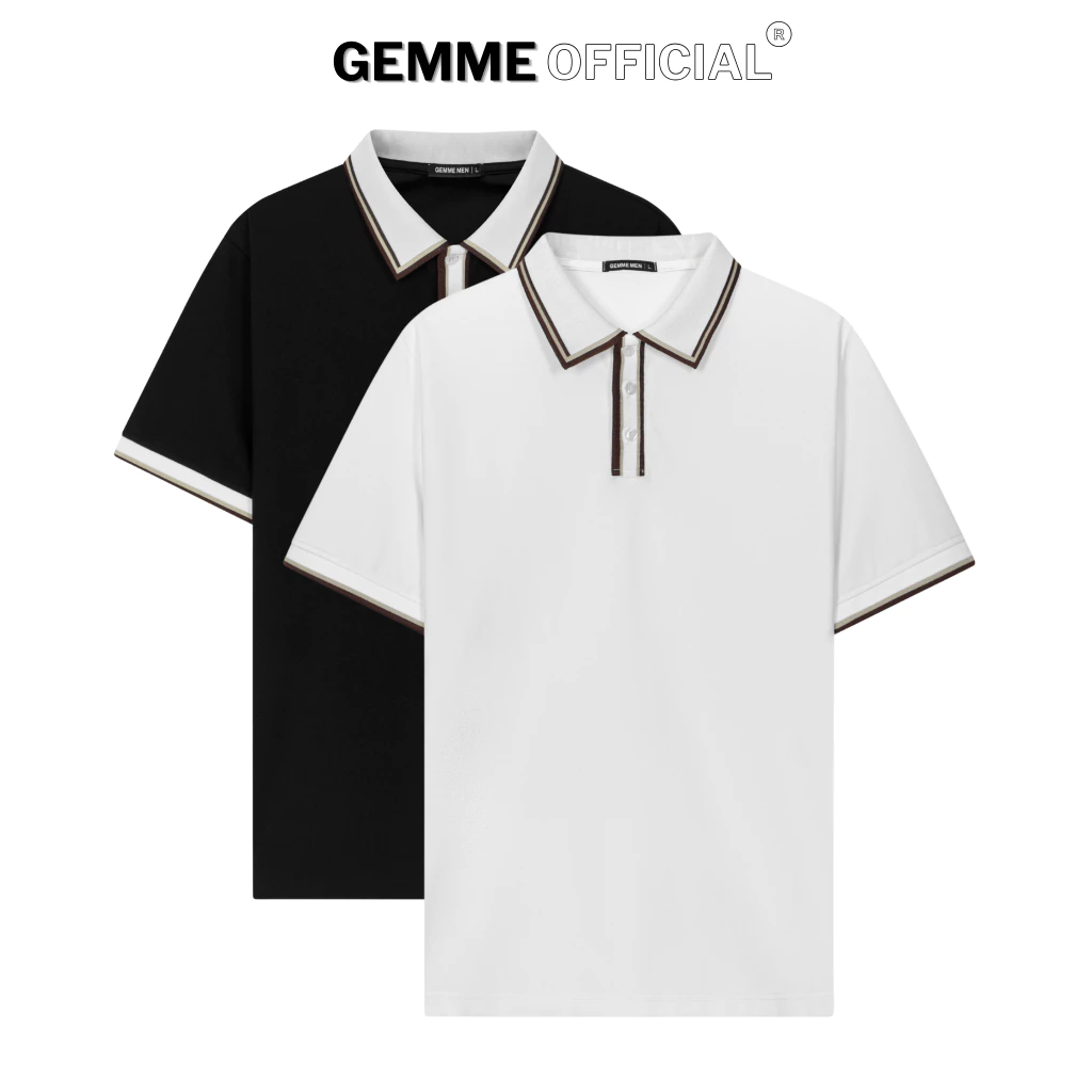 Áo thun polo nam cotton phối cổ trụ nâu be GEMME MEN 55kg–150kg, vải mềm mịn nhẹ mát, chuẩn form, Big Size