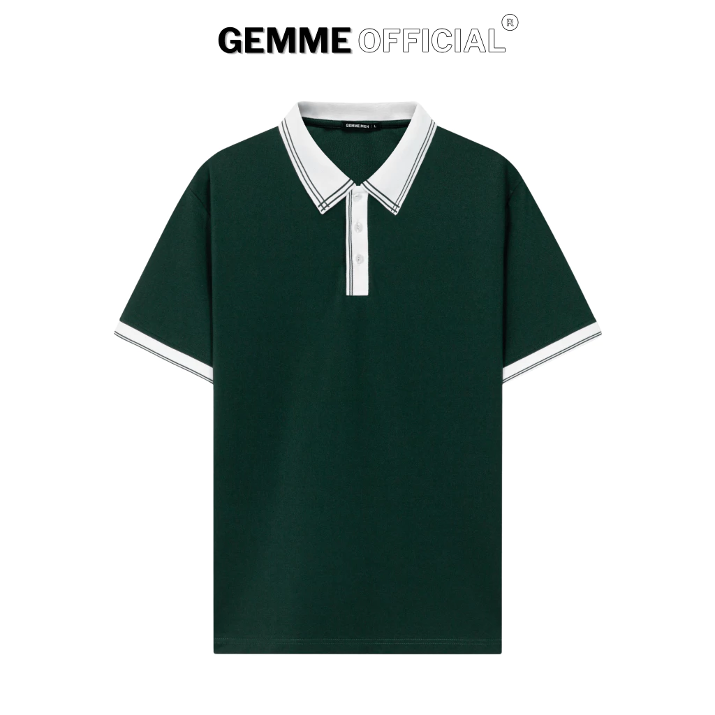 Áo thun polo nam cotton cổ trụ viền trắng xanh đậm GEMME MEN 55kg–150kg, CVC mềm mịn, nhẹ mát, chuẩn form, Big Size