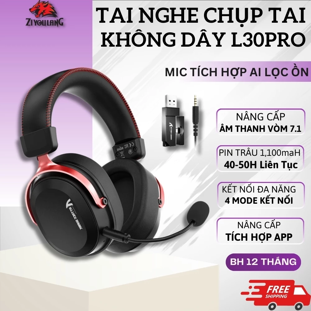 Tai Nghe Không Dây Attack Shark L30 PRO – Kết Nối Đa Năng 4 Chế Độ, Mic Tích Hợp Ai Lọc Ồn, App