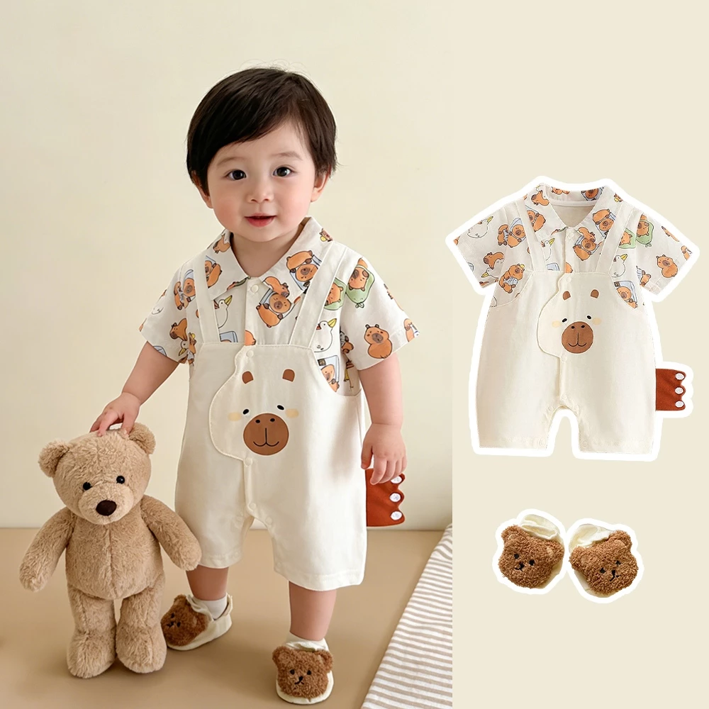 2pcs Quần áo sơ sinh cho bé trai jumpsuit thời trang trẻ em giả hai mảnh chuột lang jumpsuit cho trẻ 0-24 tháng