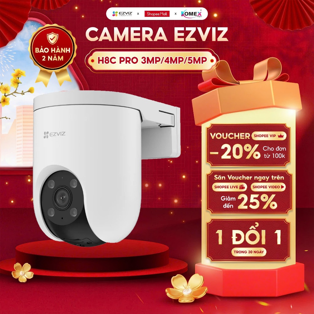 Camera Wifi Ngoài Trời Ezviz H8C Pro 2K / 3K / 4K Xoay 360° Đàm Thoại 2 Chiều…
