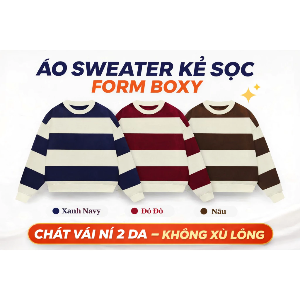 Áo Sweater Kẻ Sọc Form Boxy chất nỉ 2 da dày dặn, không xù, form rộng khoác ngoài nam nữ