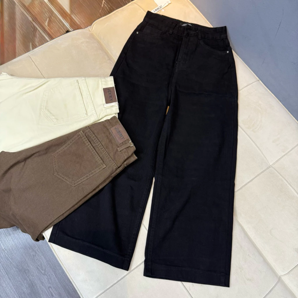 (92cm) Quần jean nữ ống suông trơn ống rộng cạp cao, Quần bò ống suông rộng lưng cao ( S02 - Quần suông nấm ) 7402
