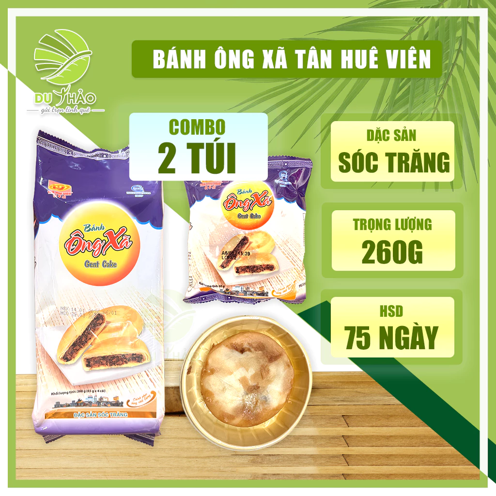 Combo 2 túi Bánh ông xã Tân Huê Viên túi 260g gồm 4 bánh, bánh pía Sóc Trăng