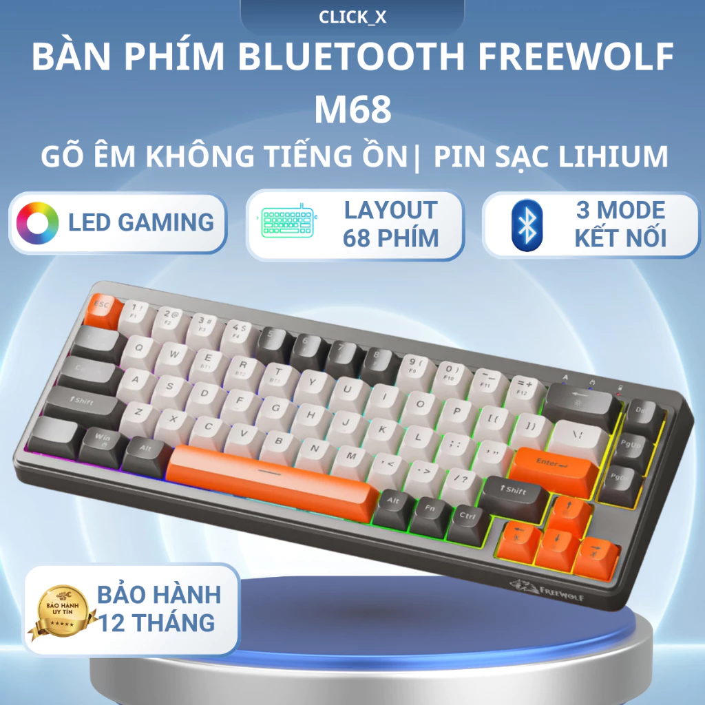 Bàn Phím Không Dây Ziyou Free Wolf M68 - Bluetooth 5.3 Kết Nối Đa Năng Led Pro Pin Sạc