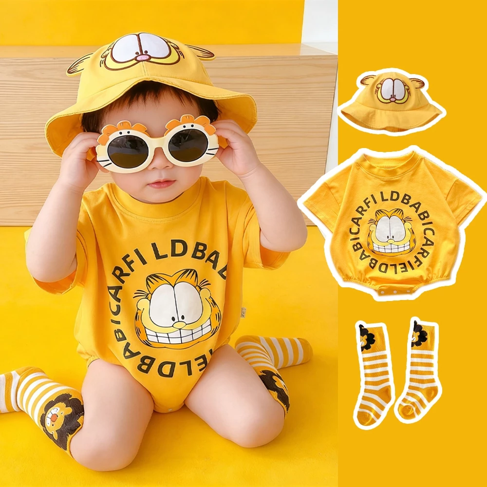 Áo mặc trẻ sơ sinh Garfield mùa hè tay ngắn thích hợp như áo ngủ phòng điều hòa không khí 0-24M