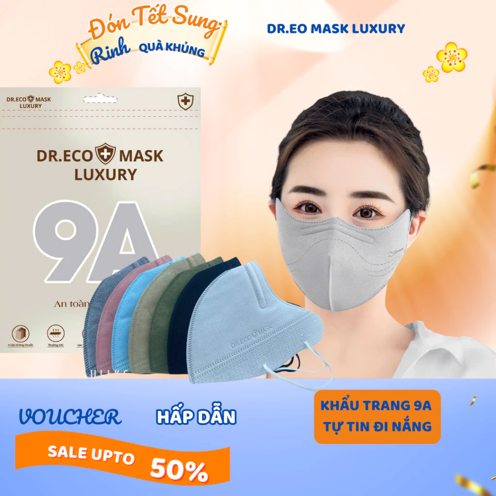 Thùng 300-100 cái Khẩu Trang 9A Dr.ECO Chống Nắng kín mặt và Tia Uv,5 Lớp Dầy Dặn,Khẩu Trang Đi Nắng