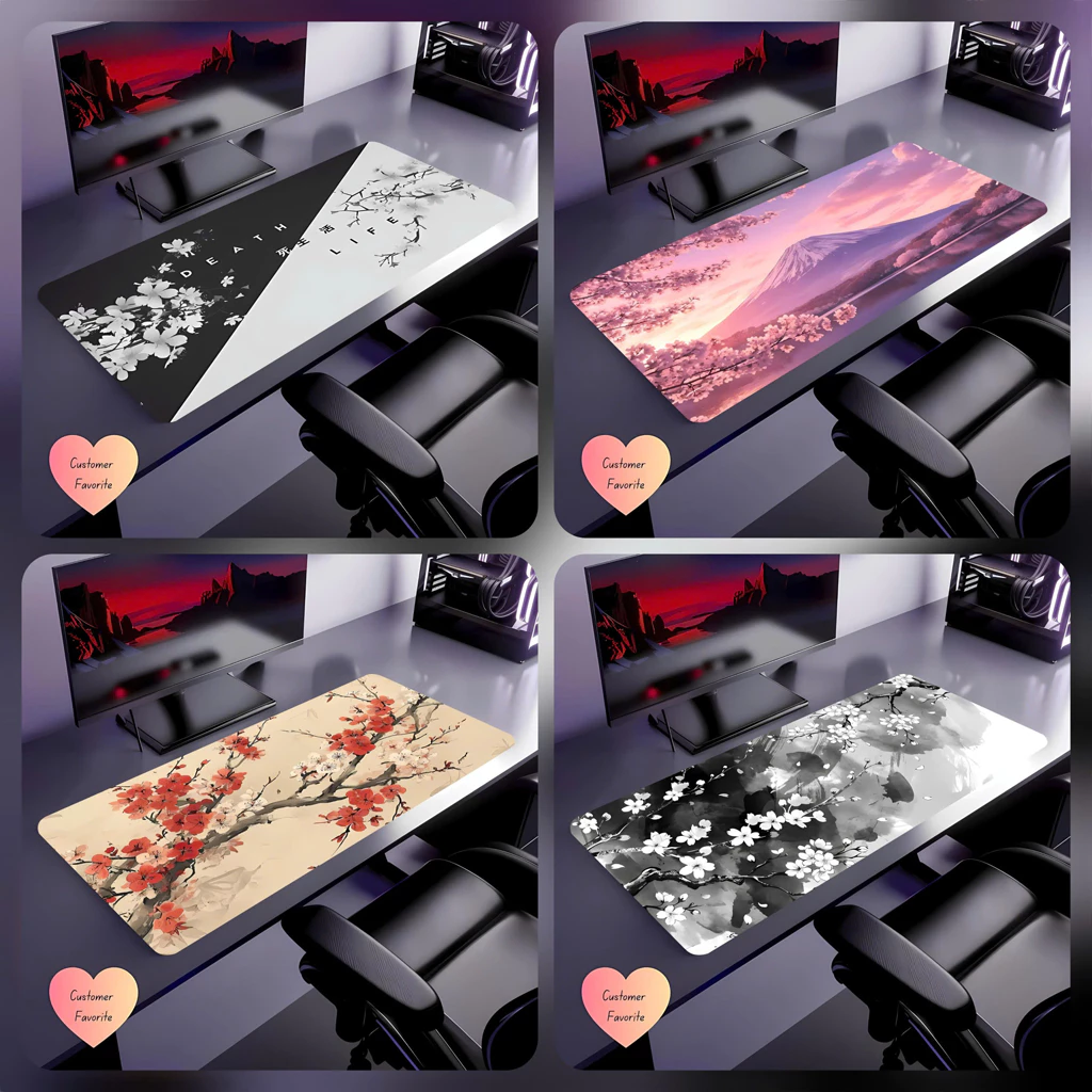 Lót Chuột Deskmat Phong Cách Nhật Bản – Tranh Hoa Anh Đào & Phú Sĩ, Mousepad Cỡ Lớn Trang Trí Góc Máy