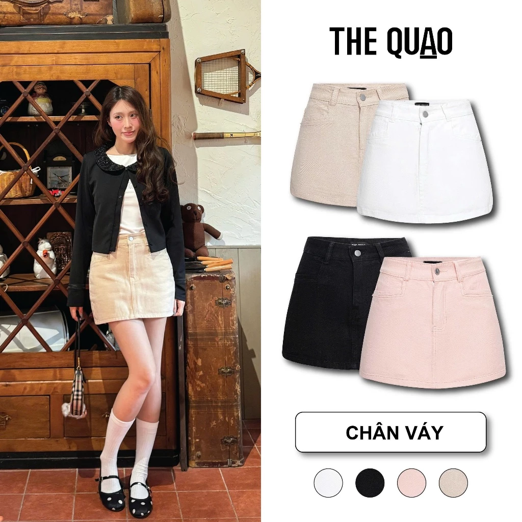 THE QUẠO - Chân Váy Nữ Lưng Cao Dáng A Có quần trong Viền Túi Kiểu Bốn Màu R0707_490