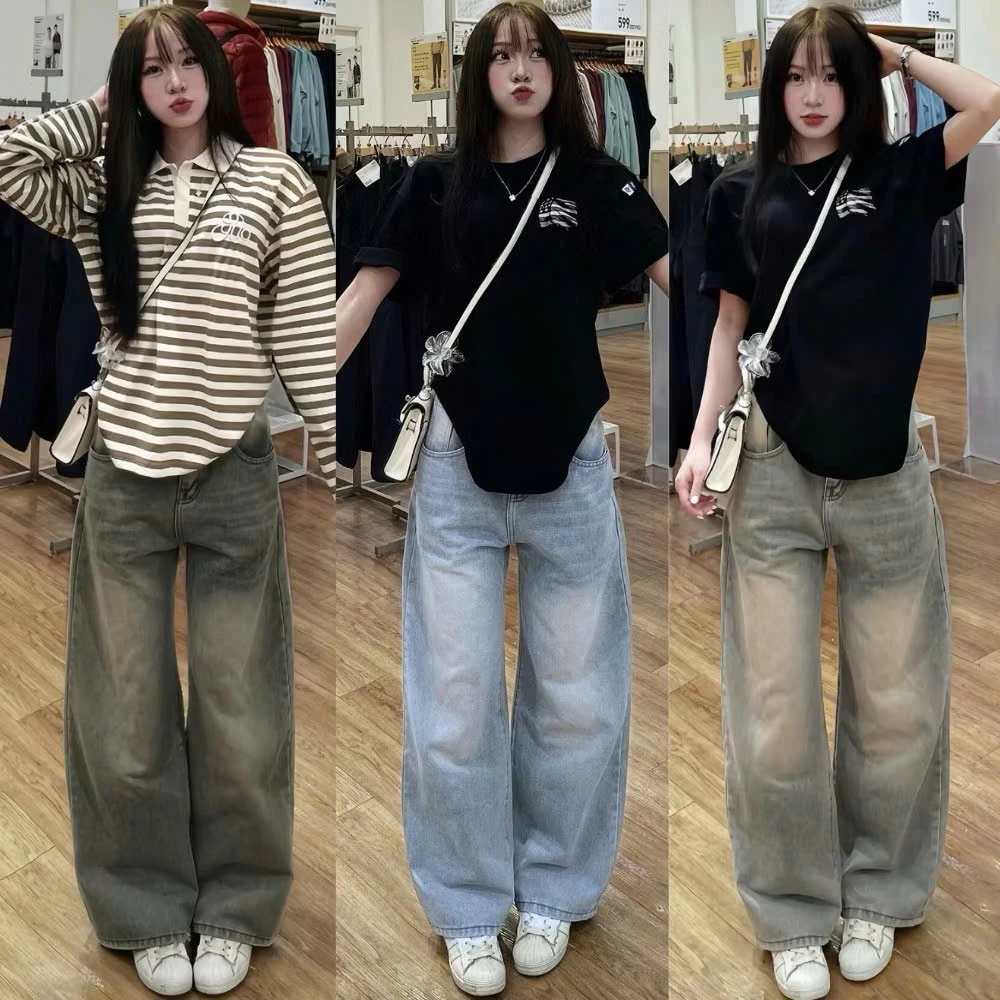 Quần Jeans Ống Suông Rộng ĐứngCạp Cao Màu RETRO , Quần Bò Ống Rộng Chất Jean Mềm Form Unisex