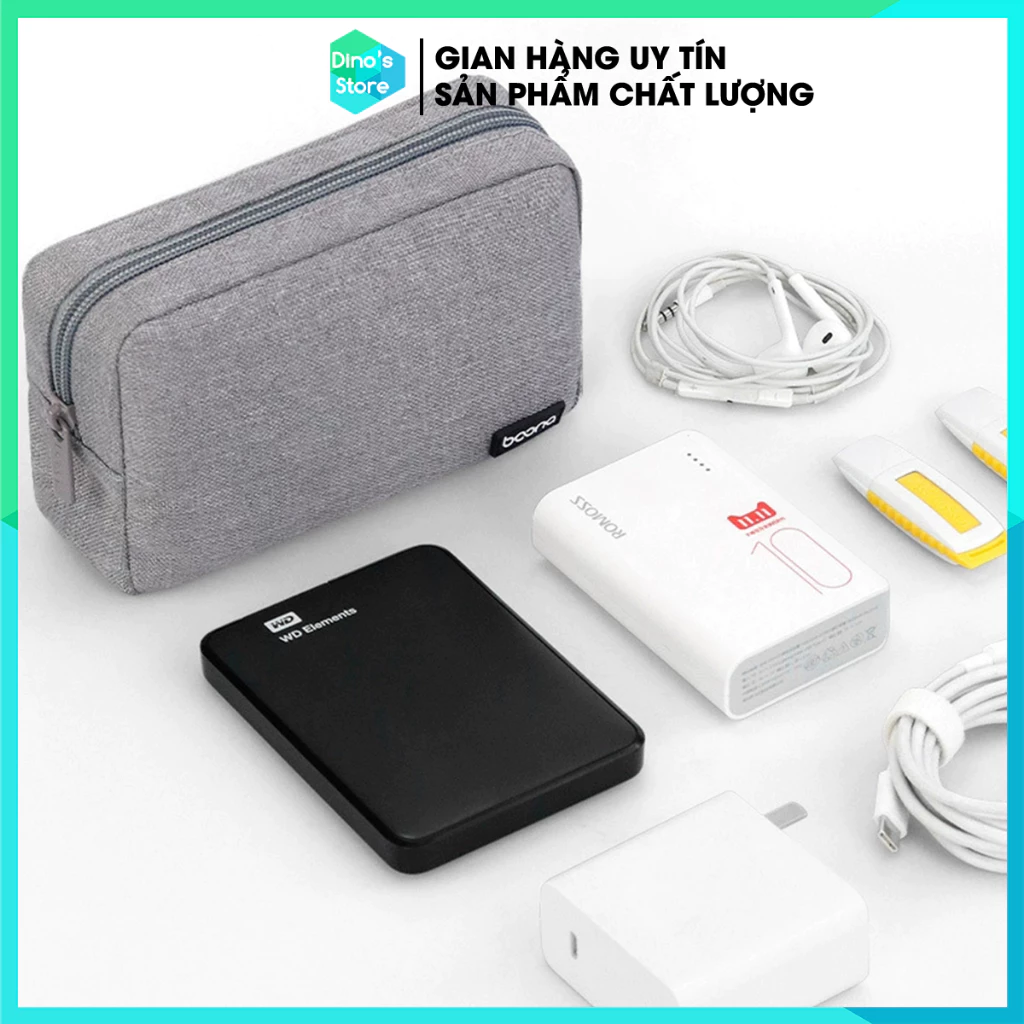 Túi đựng pin sạc dự phòng điện thoại Baona Túi đựng cáp sạc tai nghe Túi đựng phụ kiện công nghệ A001 A002 DinoStore