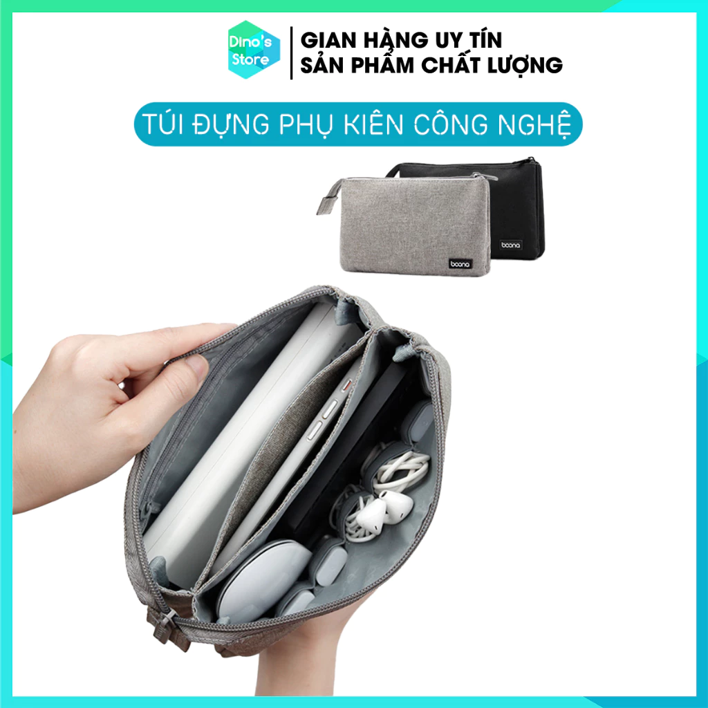 Túi phụ kiện công nghệ đựng pin sạc dự phòng, điện thoại, cáp sạc usb, tai nghe Boona E002 DinoStore.vn