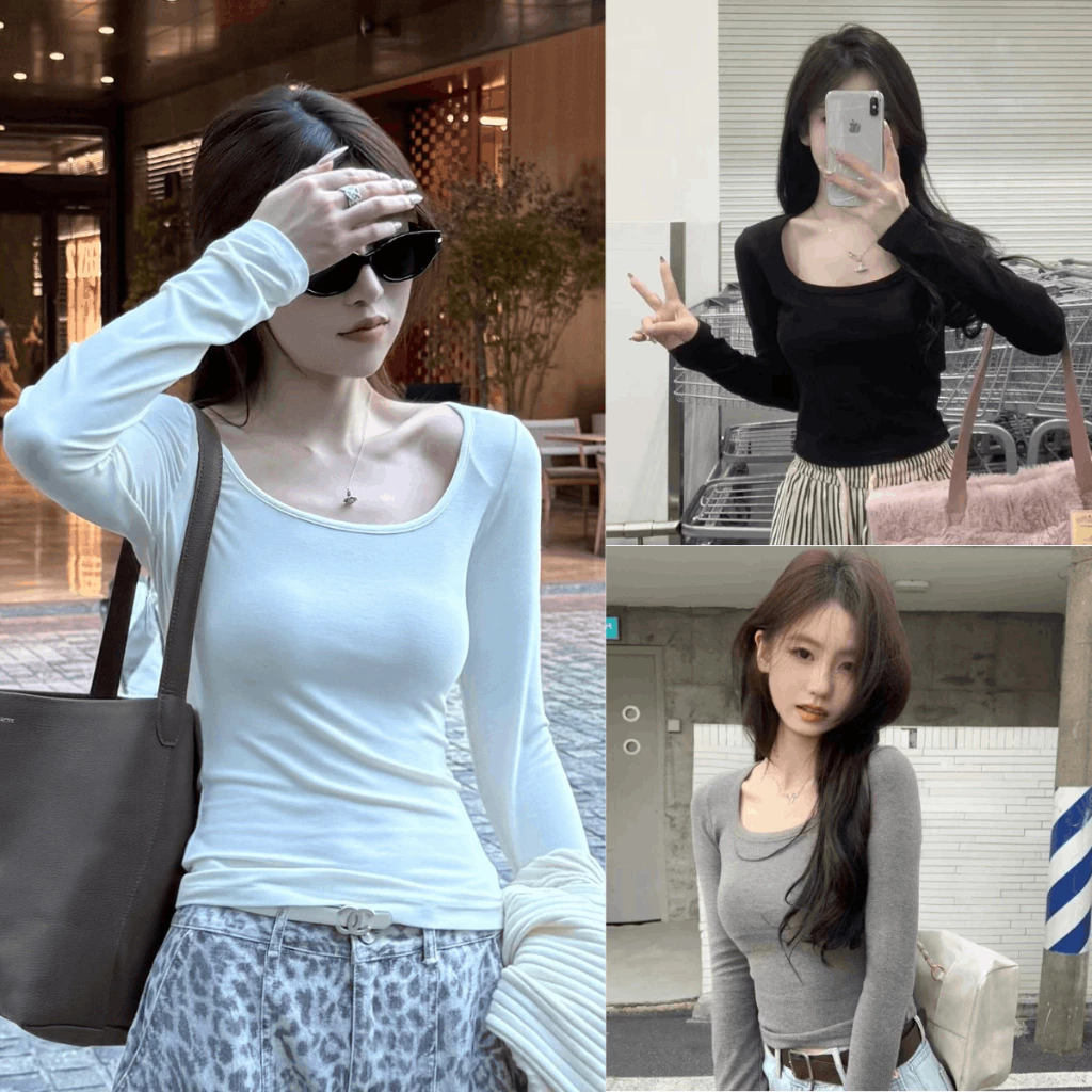 Áo Thun Giữ Nhiệt Nữ Cổ Vuông Co Giãn 4 Chiều Áo Giữ Nhiệt Nữ Trắng Đen Ôm Boddy Tôn Dáng MIAA