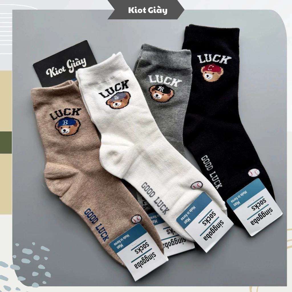Tất gấu Mega Bear cổ cao NY LA Boston - Vớ cao cổ Hàn Quốc nam nữ - Chất liệu cao cấp