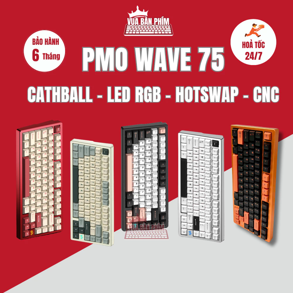 [HÀNG SẴN ] Bàn phím cơ không dây pmo wave 75 | Wave75 nhôm cnc , catch ball , led rgb , hotswap, keycap pbt double shot