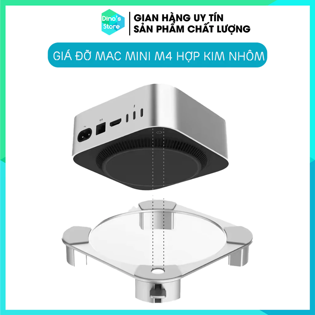 Kệ nâng tản nhiệt chuyên dụng cho Mac Mini M4 hợp kim nhôm nguyên khối – có lỗ hỗ trợ bấm nút nguồn