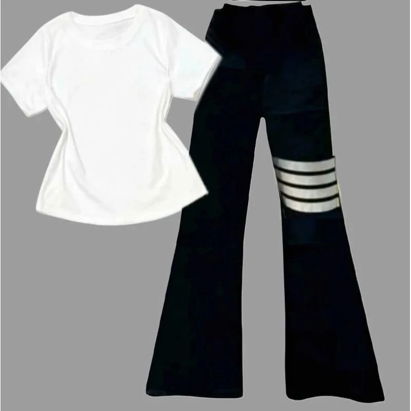 Sét Áo Babytee Trơn Mix Quần Ống Loe Cạp Chun Tôn Eo Tôn Dáng Mặc Đi Chơi Sang Chảnh