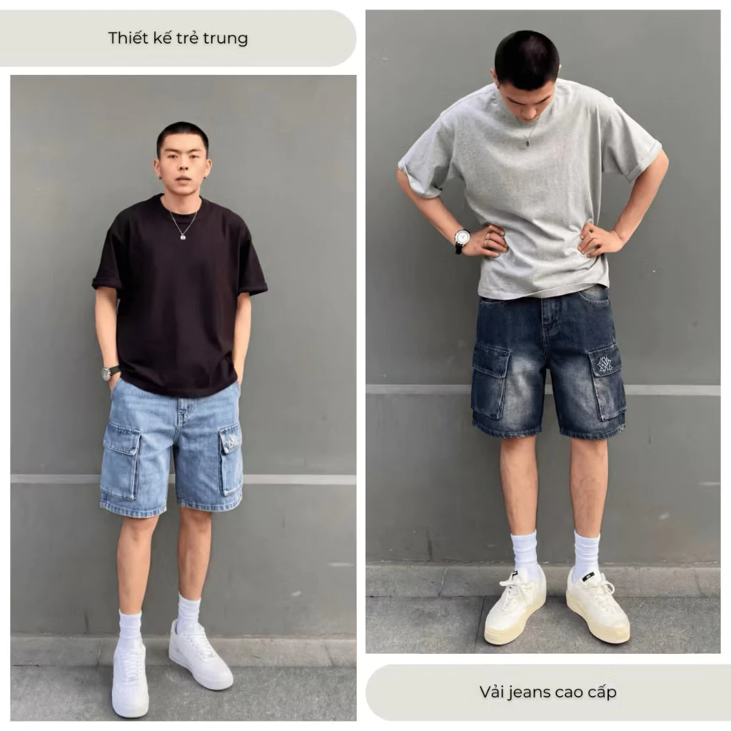 Quần Short Jeans Nam Cao Cấp Màu Xanh Đen Chất Liệu Bò Co Giãn Nhẹ