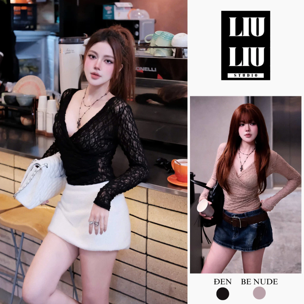 Áo Thun Ren Nữ LIULIU L09 Freesize Ôm Body Cổ V Đắp Chéo Gợi Cảm, Phong Cách Sexy Thanh Lịch