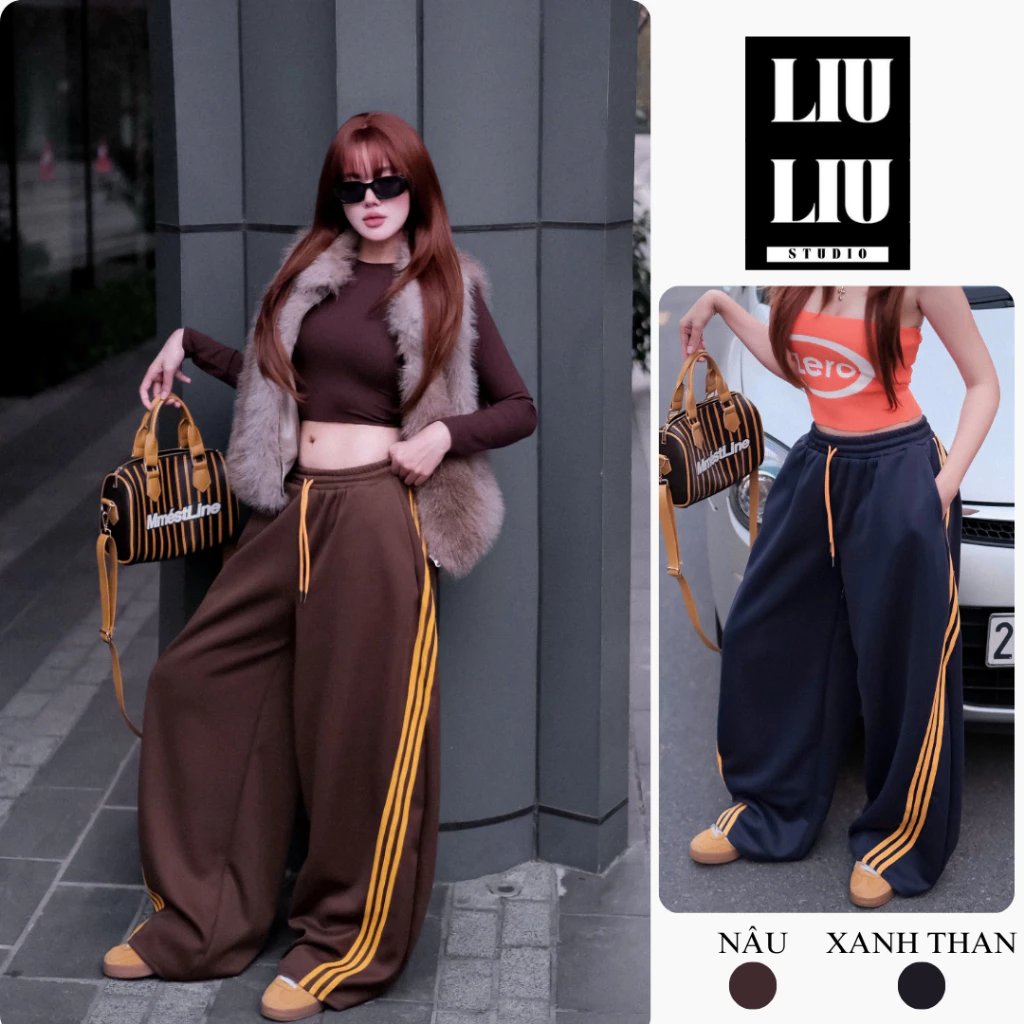 {DEAL HOT} Quần nỉ ống rộng sọc LIULIU L06 thể thao nỉ 2 da dày dặn, form suông cá tính, mặc thoải mái