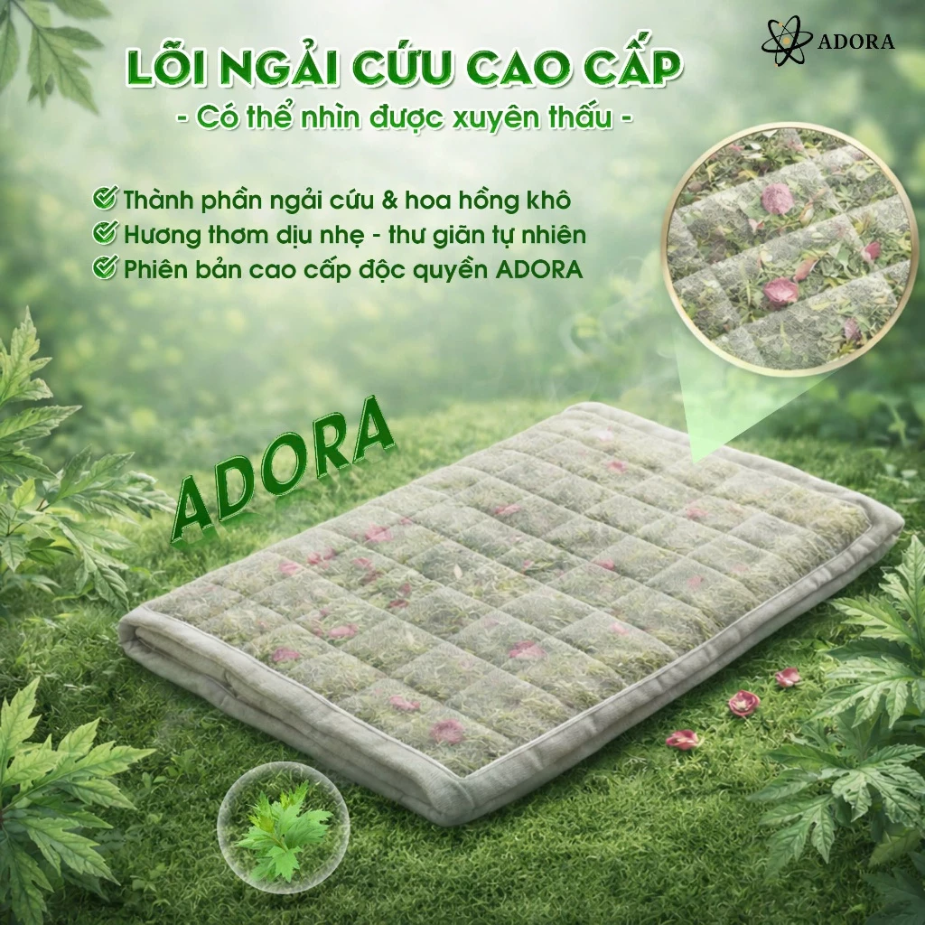 Lõi Thảm Ngải Cứu Đông Y ADORA Cao Cấp Chính Hãng Kết Hợp Với Hoa Hồng | Ruột Thảm Dày Dặn Hàng Loại 1, Hương Thơm Tự Nh
