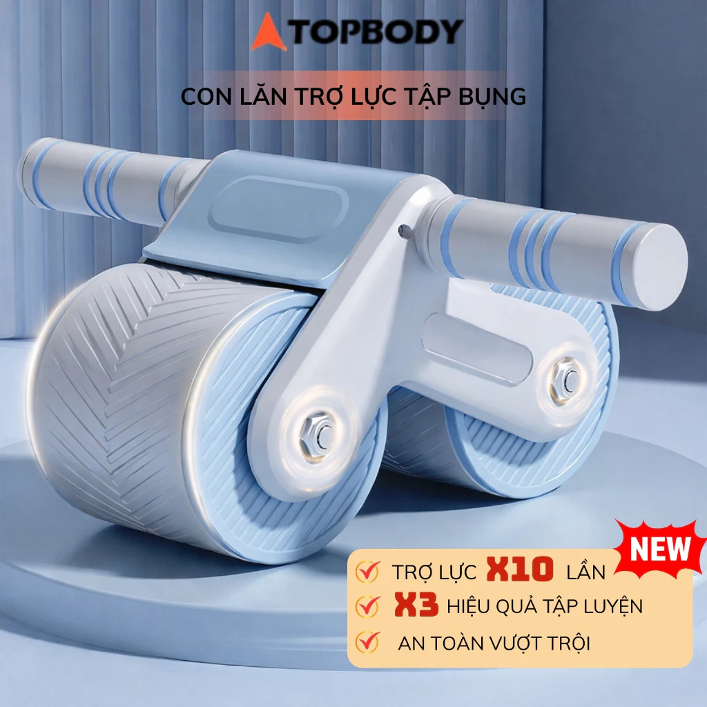 Con Lăn Trợ Lực Tập Bụng Thế Hệ Mới 2 Bánh Cao Cấp Có Phanh Lò Xo TỰ ĐỘNG KÉO VỀ TOPBODY- CLANT01