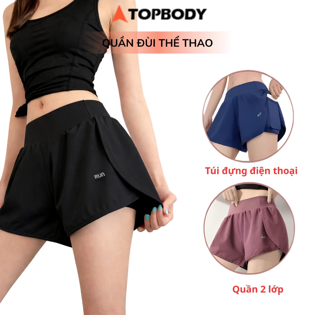 Quần Đùi Tập Gym Yoga TOPBODY Chạy Bộ 2 Lớp Có Túi Đựng Điện Thoại QUAND02