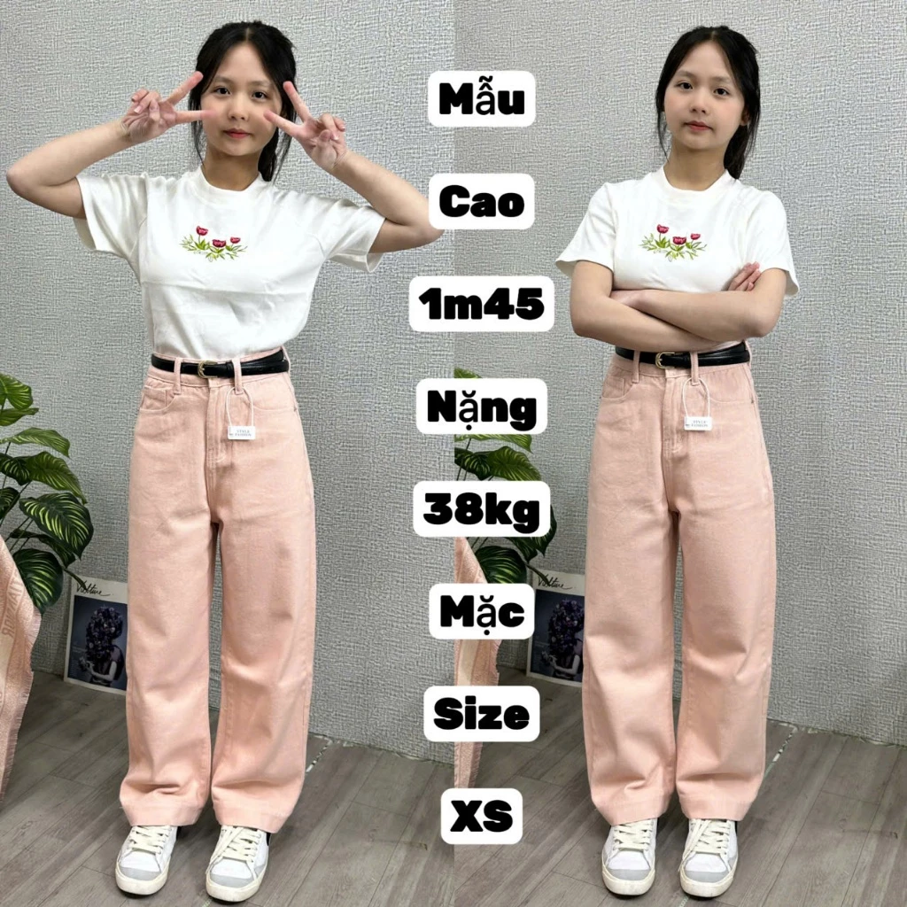 (Jean Nấm size nhỏ) Quần Jean Nữ cao cấp trơn màu Hồng Pastel dài 90cm cho nấm ùn 1m40 1m45 1m50 size xxs size xs