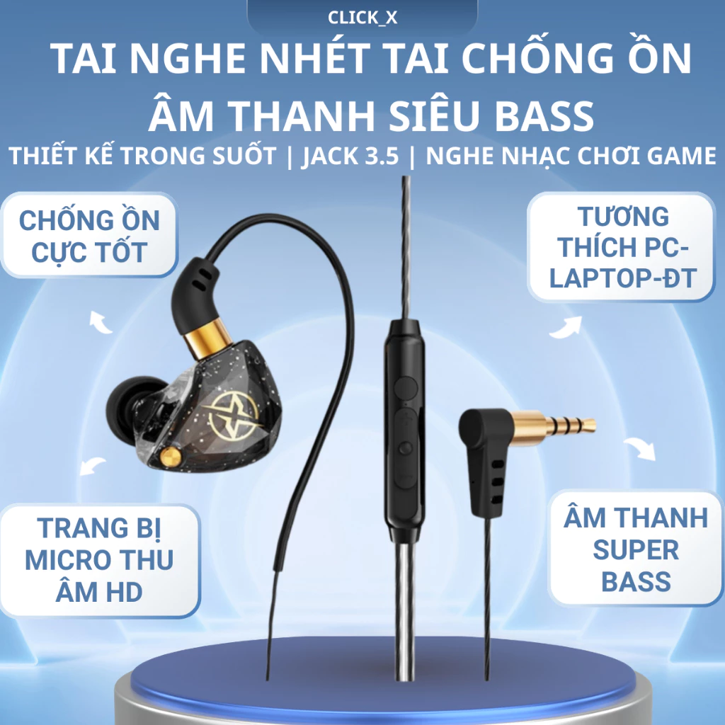 Tai Nghe Dây Nhét Tai Chống Ồn X6 Âm Thanh Siêu Bass Nghe Nhạc, Xem Phim, Chơi Game Cực Đã ,Jack 3.5