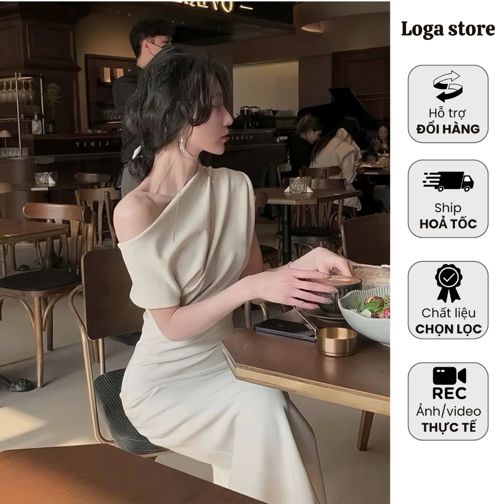 Đầm Body Lệch Vai Dáng Chữ A 2 Lớp, Váy Body Tiểu Thư Che Khuyết Điểm Dự Tiệc 3 Màu Logastore_195