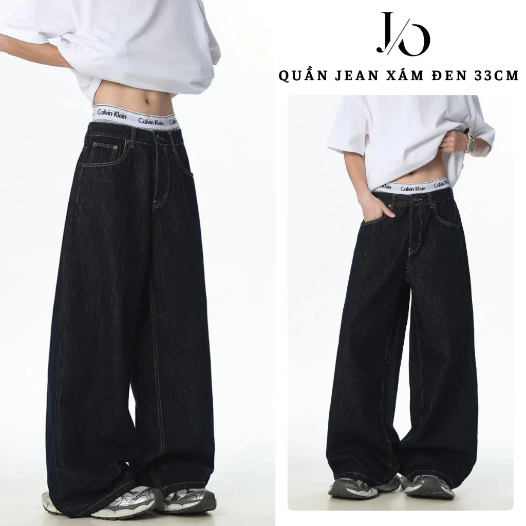 Quần Jean Nam Màu Xám Đen SUÔNG Ống Rộng 33CM Quần Jean Nam Lưng Cao Form Đứng Dáng Dài Ống Rộng