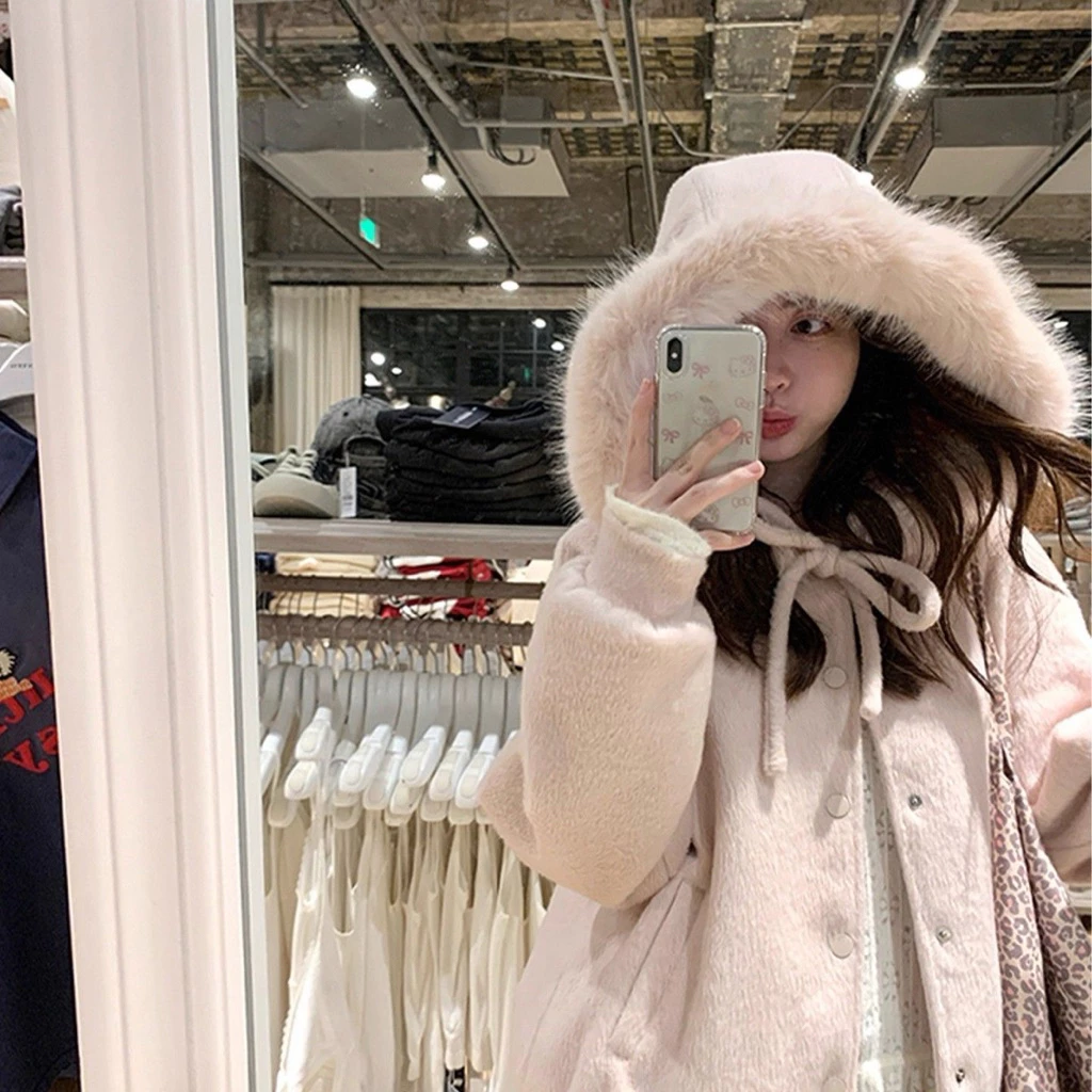 𝐘𝐮𝐫𝐢.𝐬𝐭𝐨𝐫𝐞 Áo Khoác Lông Có Mũ Kèm Nơ 2 Màu