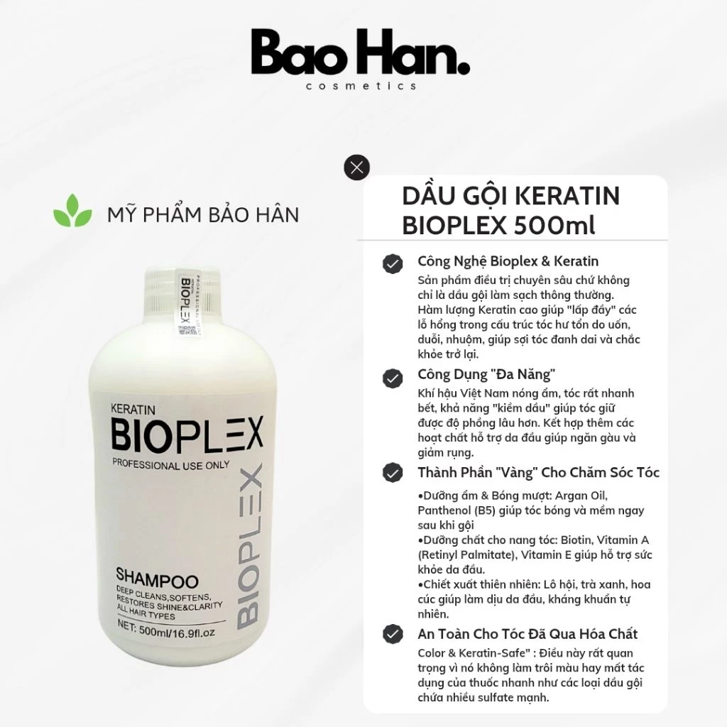 DẦU GỘI KERATIN BIOPLEX 500ml - PHỤC HỒI TÓC HƯ TỔN, KIỀM DẦU VÀ NGỪA RỤNG TÓC