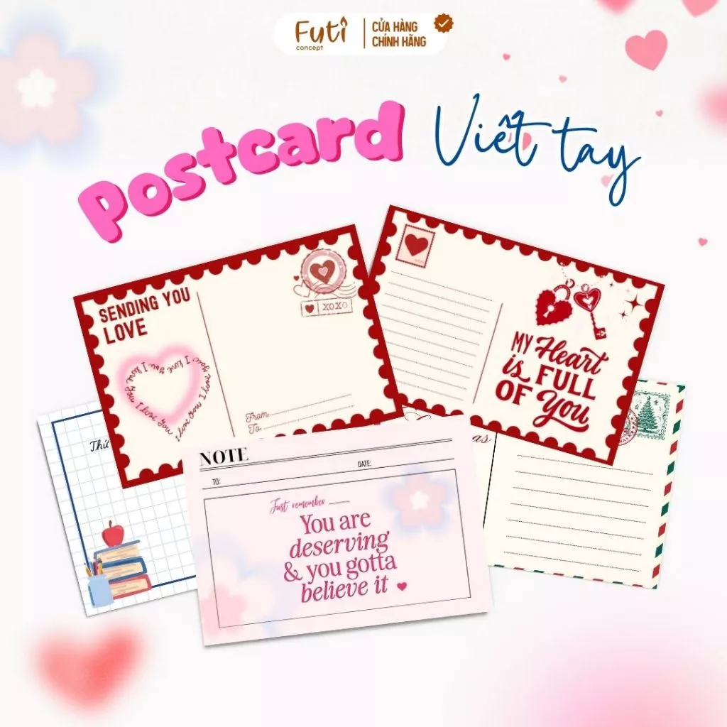 PostCard Viết tay, Thiệp Giấy In Hình Valentine, Thiệp Viết Tay Đáng Yêu Ghi Lời Chúc