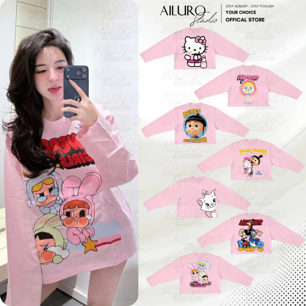 [HỒNG PHẤN] Áo Thun Tay Dài In Hình Dễ Thương Long Sleeve Form Boxy chất 100% Cotton phông tay lỡ nam nữ form rộng