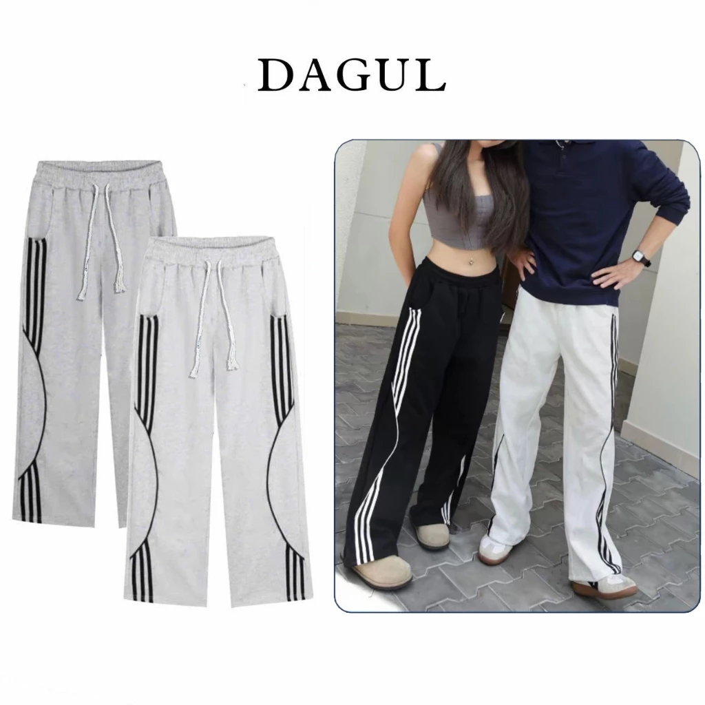 (M-65) [ DEAL MỞ BÁN } Quần nỉ 2 da from rộng ống AGUL quần ống rộng nam nữ phối dây thừng và viền 3 sọc cách điệu mềm m